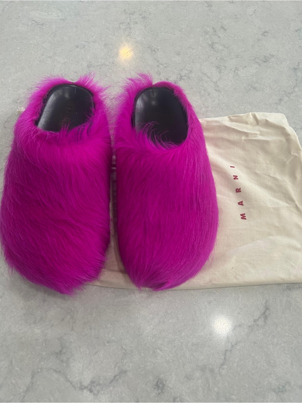 Marni Bright Fuchsia Faux-Fur Slip-On Mules Size 9